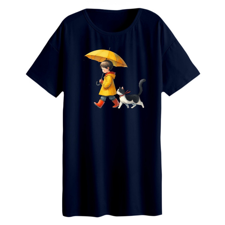 تی شرت لانگ آستین کوتاه زنانه مدل دخترک و گربه کد 2