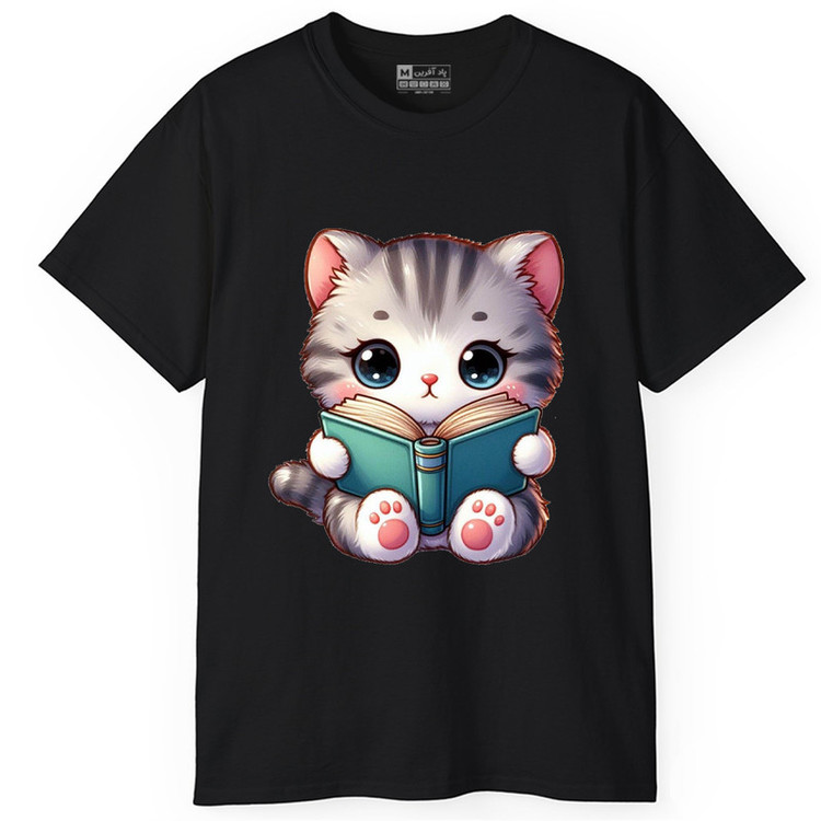 تی شرت آستین کوتاه زنانه پاد آفرین طرح گربه کیوت کد 156