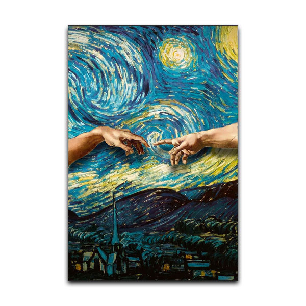تابلو شاسی گوفی مدل نقاشی دست های خدایان مایکل انجلو با تم ونگوک Van Gogh Art 4k کد HAND46