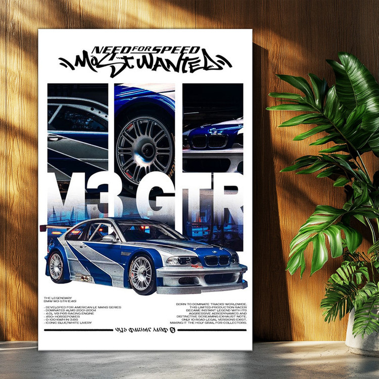 تابلو شاسی بکلیت طرح ماشین و خودرو بی ام و BMW M3 GTR NEED FOR SPEED MOST WANTED مدل T-po1668