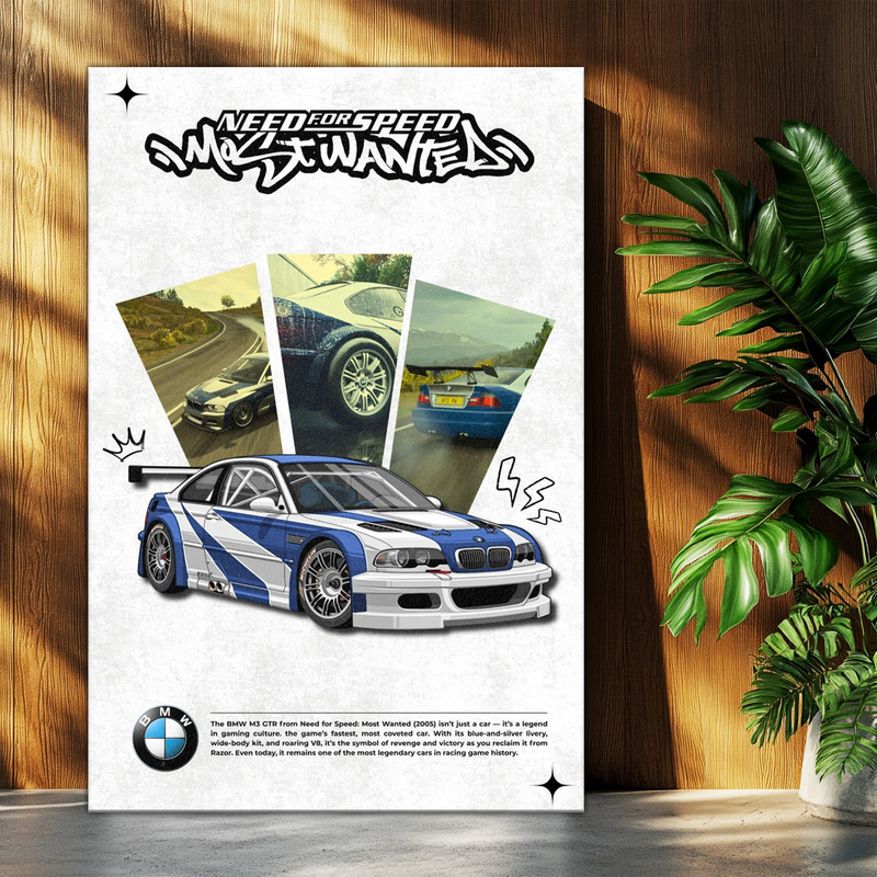 تابلو شاسی بکلیت طرح ماشین و خودرو بی ام و BMW M3 GTR NEED FOR SPEED MOST WANTED مدل T-po1670